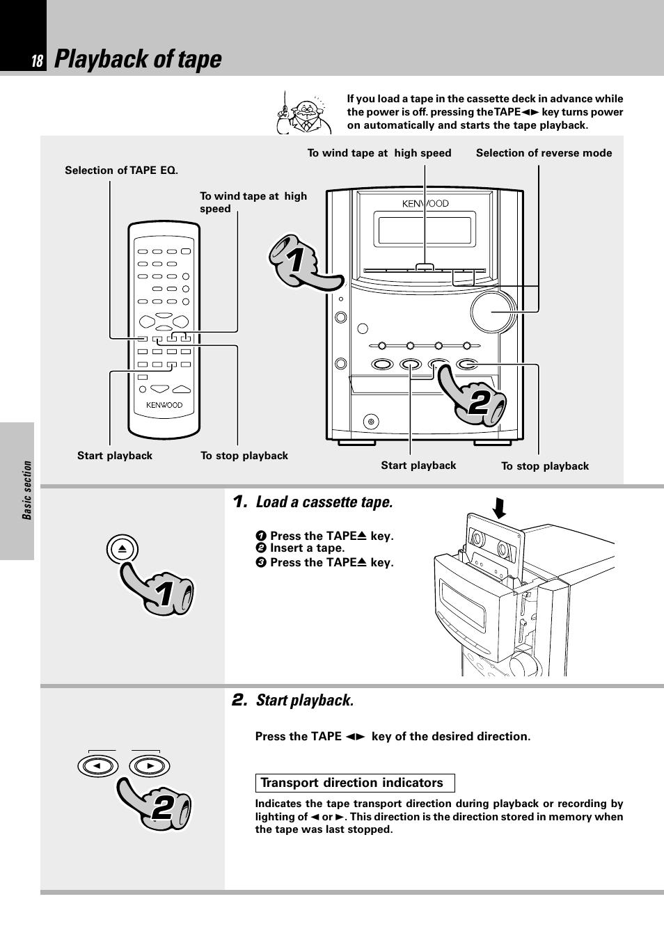 Playback of tape | Kenwood HM-332 User Manual | Page 18 / 48