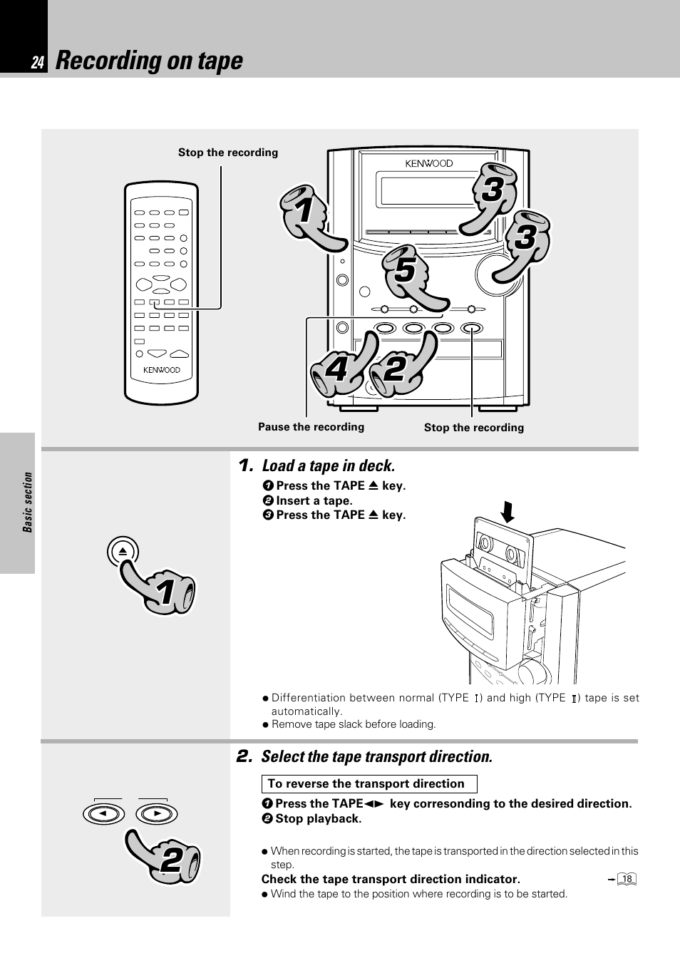 Recording on tape | Kenwood HM-332 User Manual | Page 24 / 48