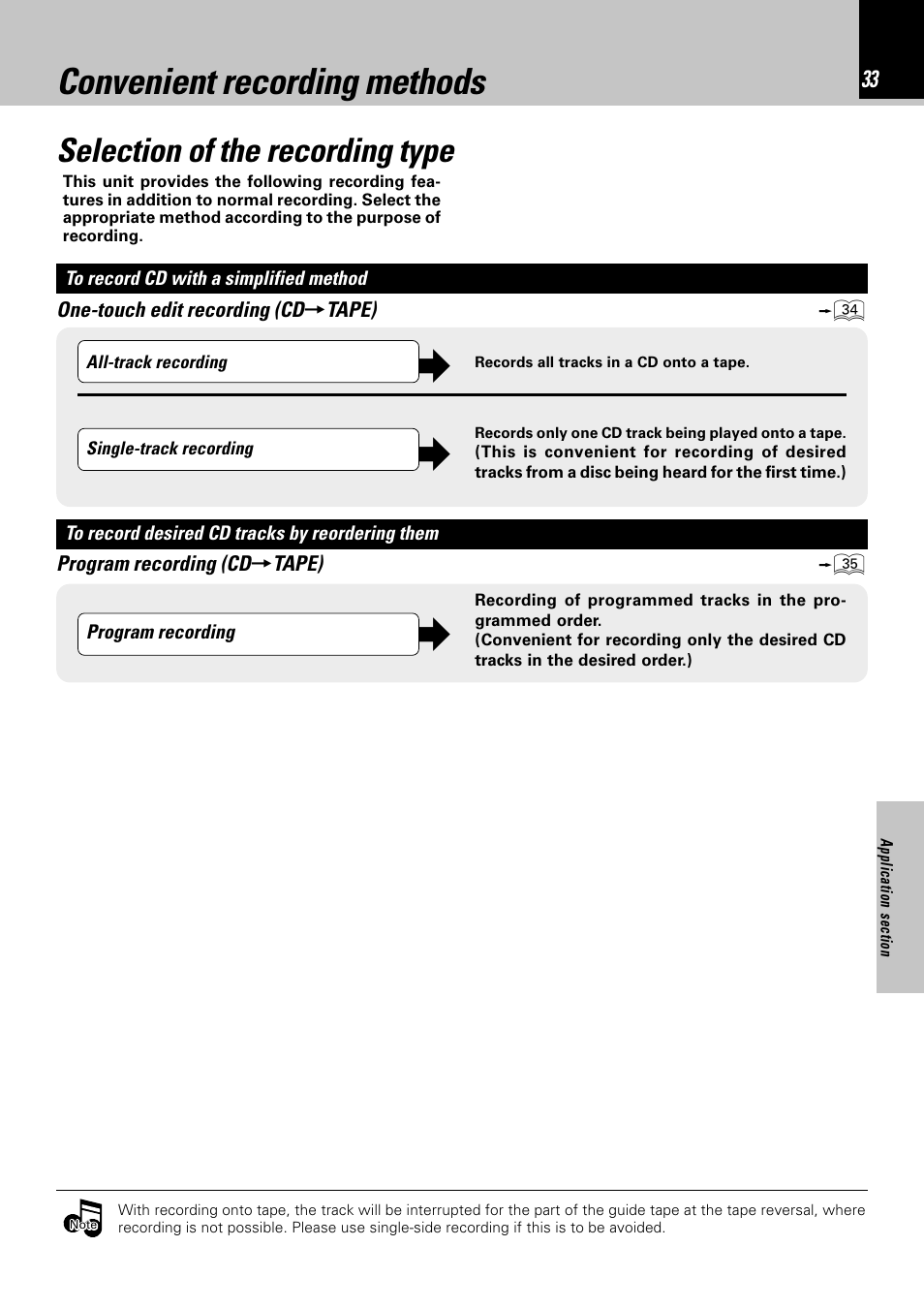 Convenient recording methods, Selection of the recording type | Kenwood HM-332 User Manual | Page 33 / 48