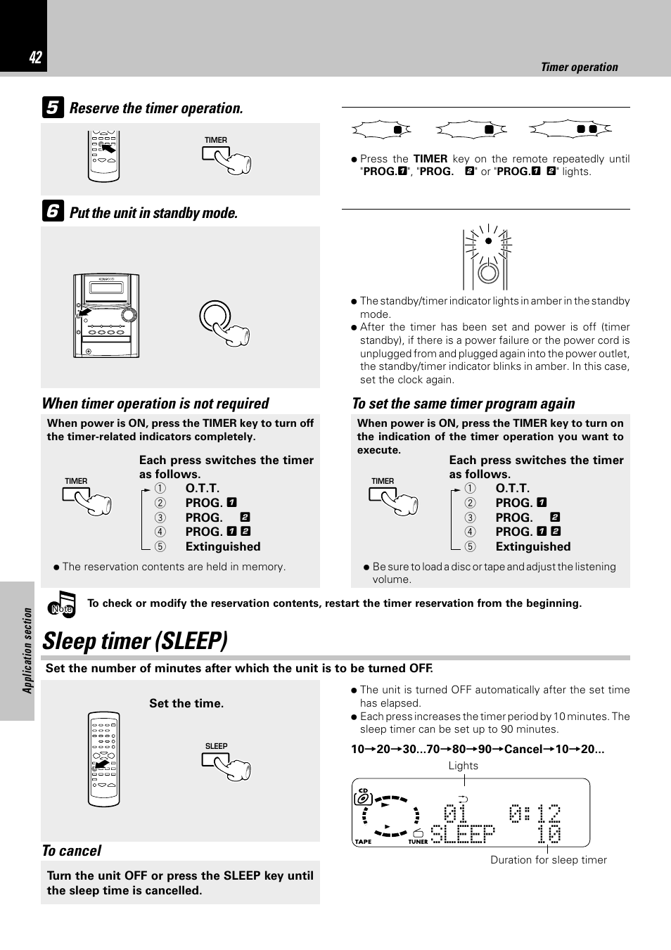 Sleep timer (sleep), When timer operation is not required | Kenwood HM-332 User Manual | Page 42 / 48