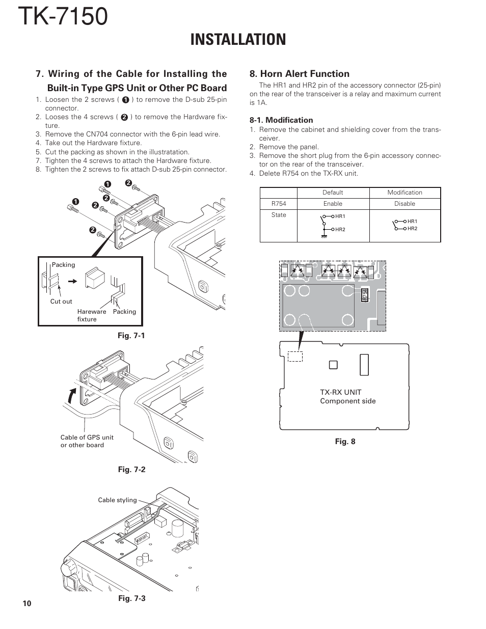 Horn alert function, Tk-7150, Installation | Kenwood TK-7150 User Manual | Page 10 / 58