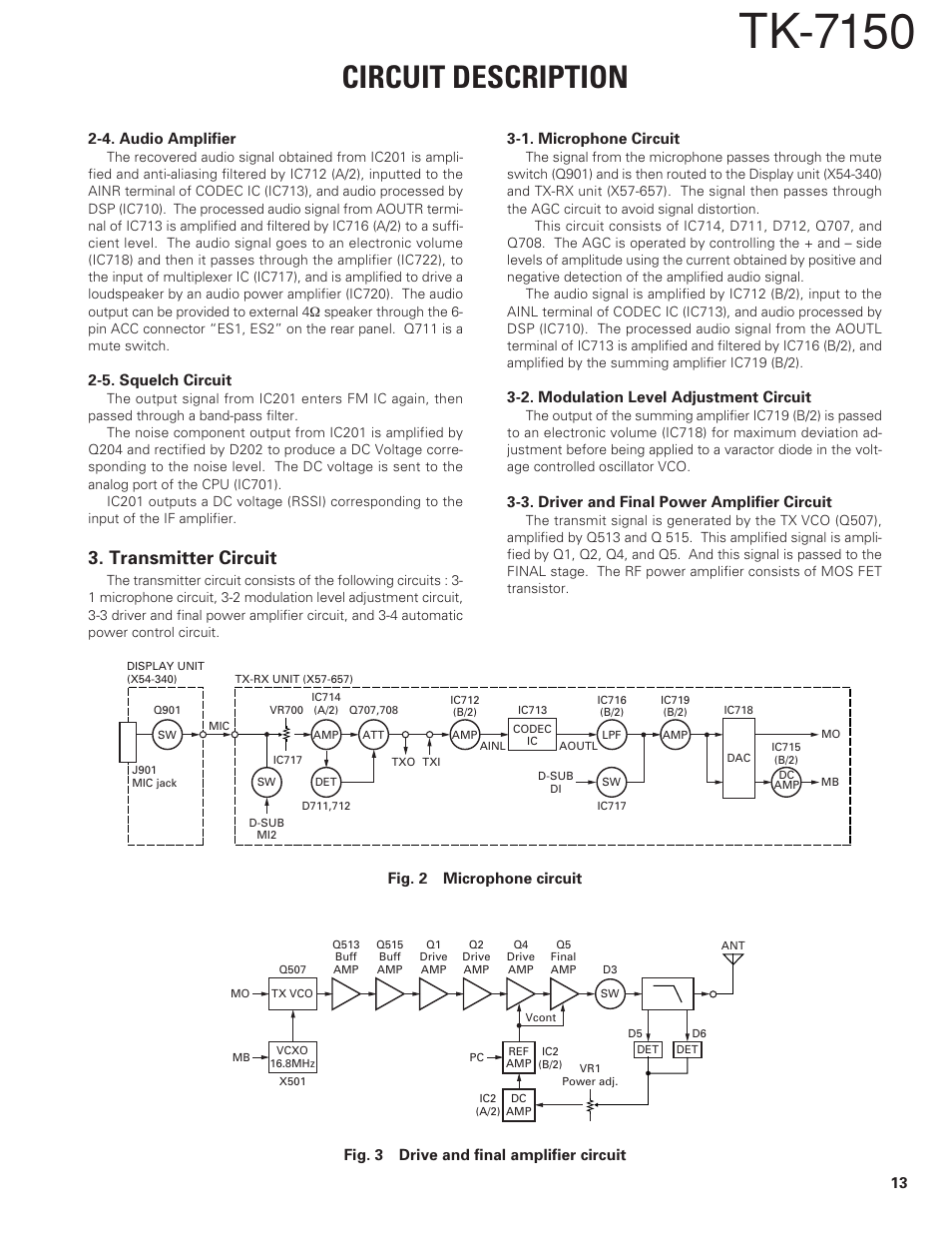 Transmitter circuit, Tk-7150, Circuit description | Kenwood TK-7150 User Manual | Page 13 / 58