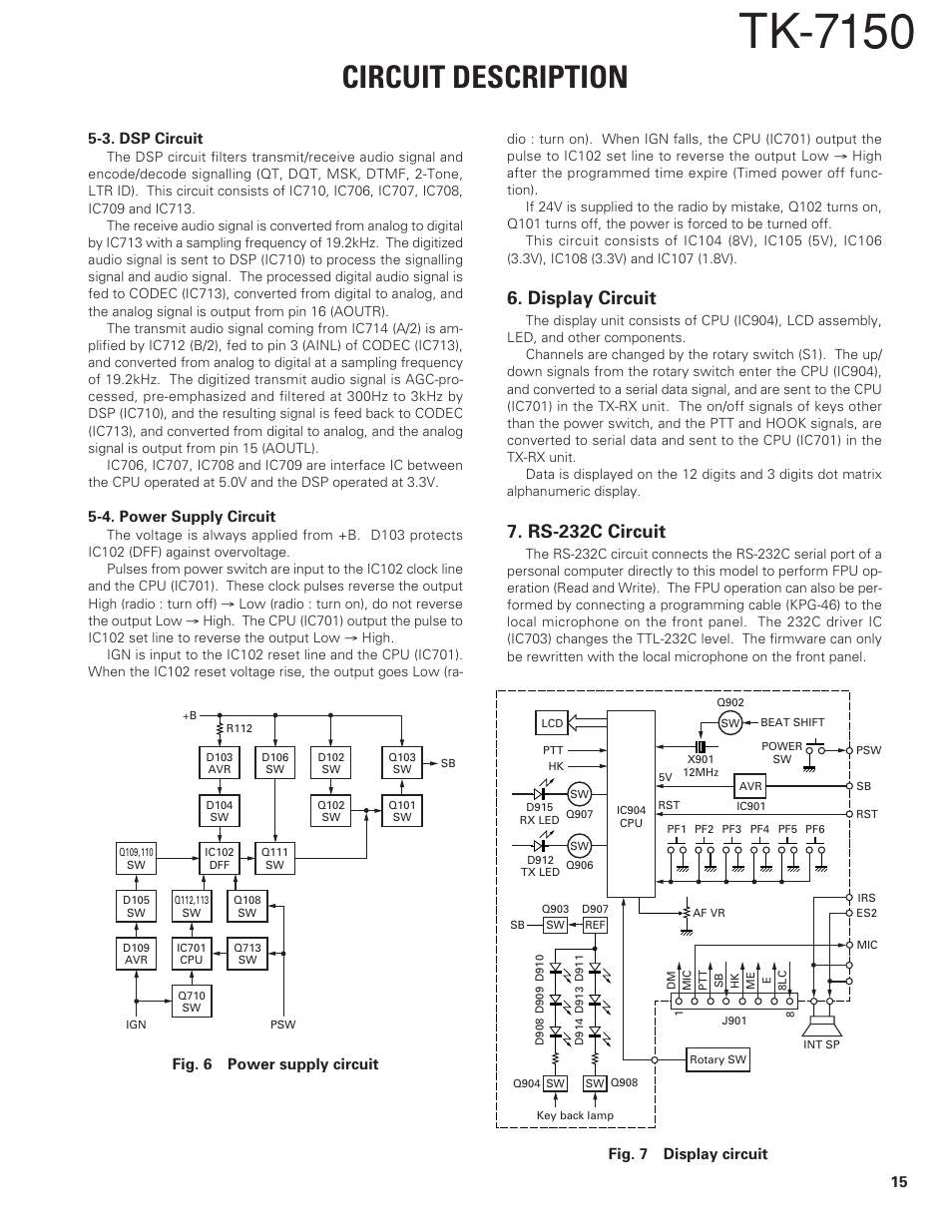 Display circuit, Rs-232c circuit, Tk-7150 | Circuit description | Kenwood TK-7150 User Manual | Page 15 / 58