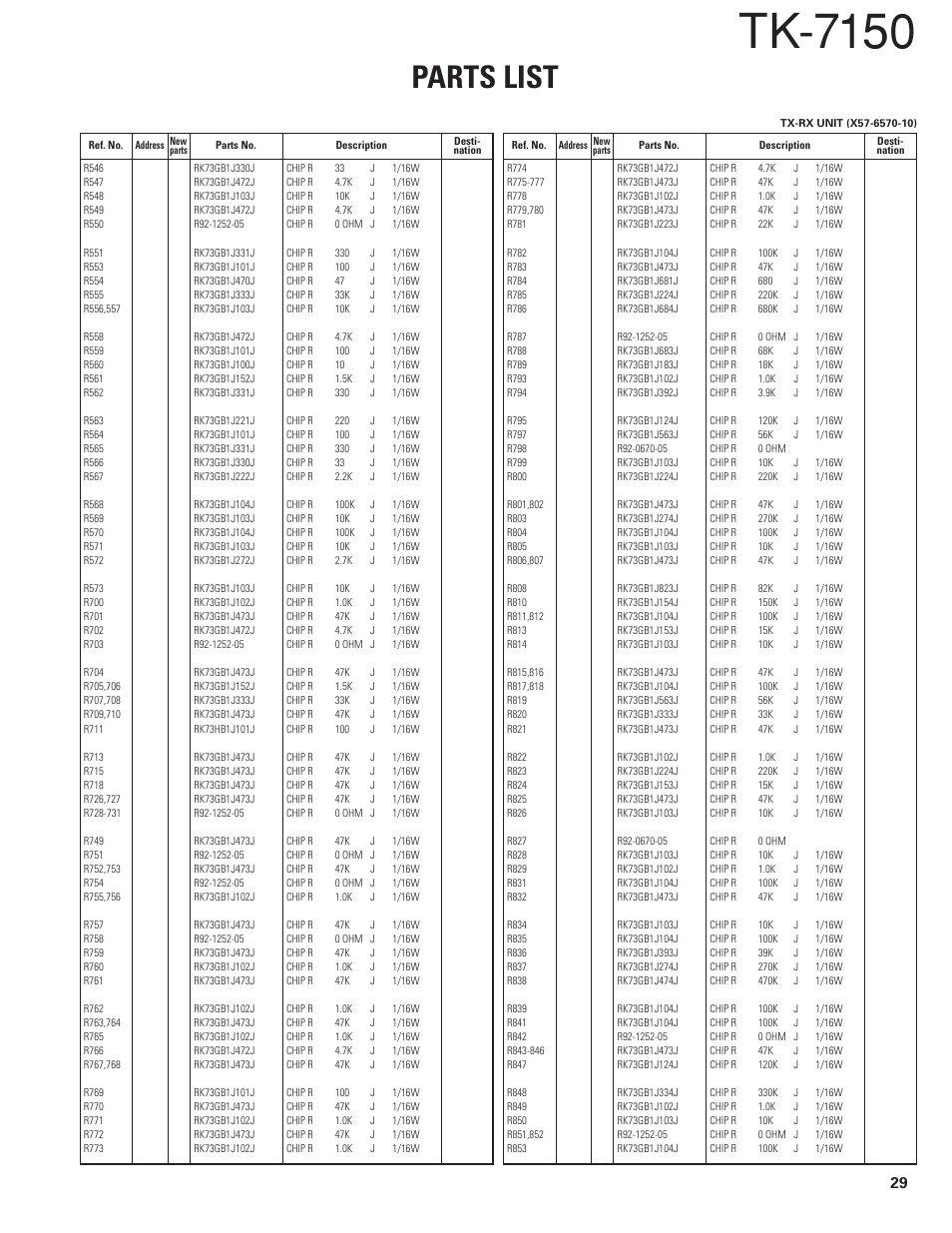 Tk-7150, Parts list | Kenwood TK-7150 User Manual | Page 29 / 58