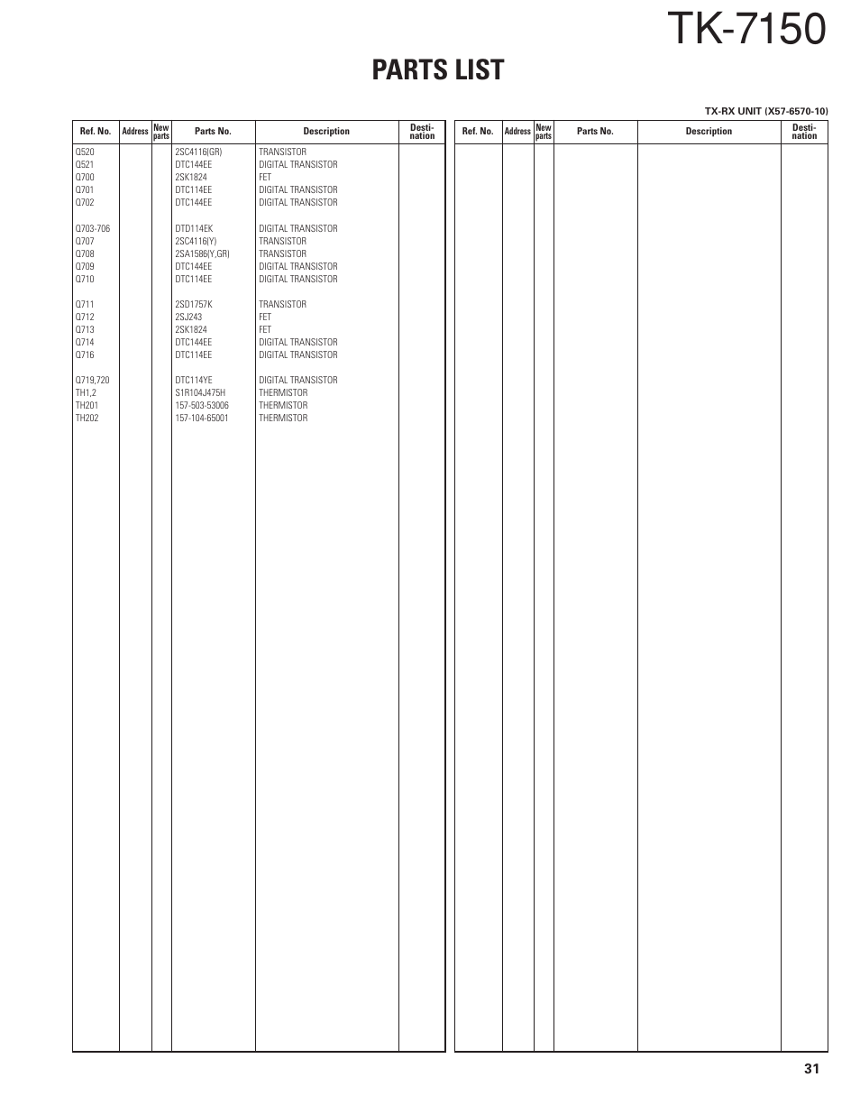 Tk-7150, Parts list | Kenwood TK-7150 User Manual | Page 31 / 58