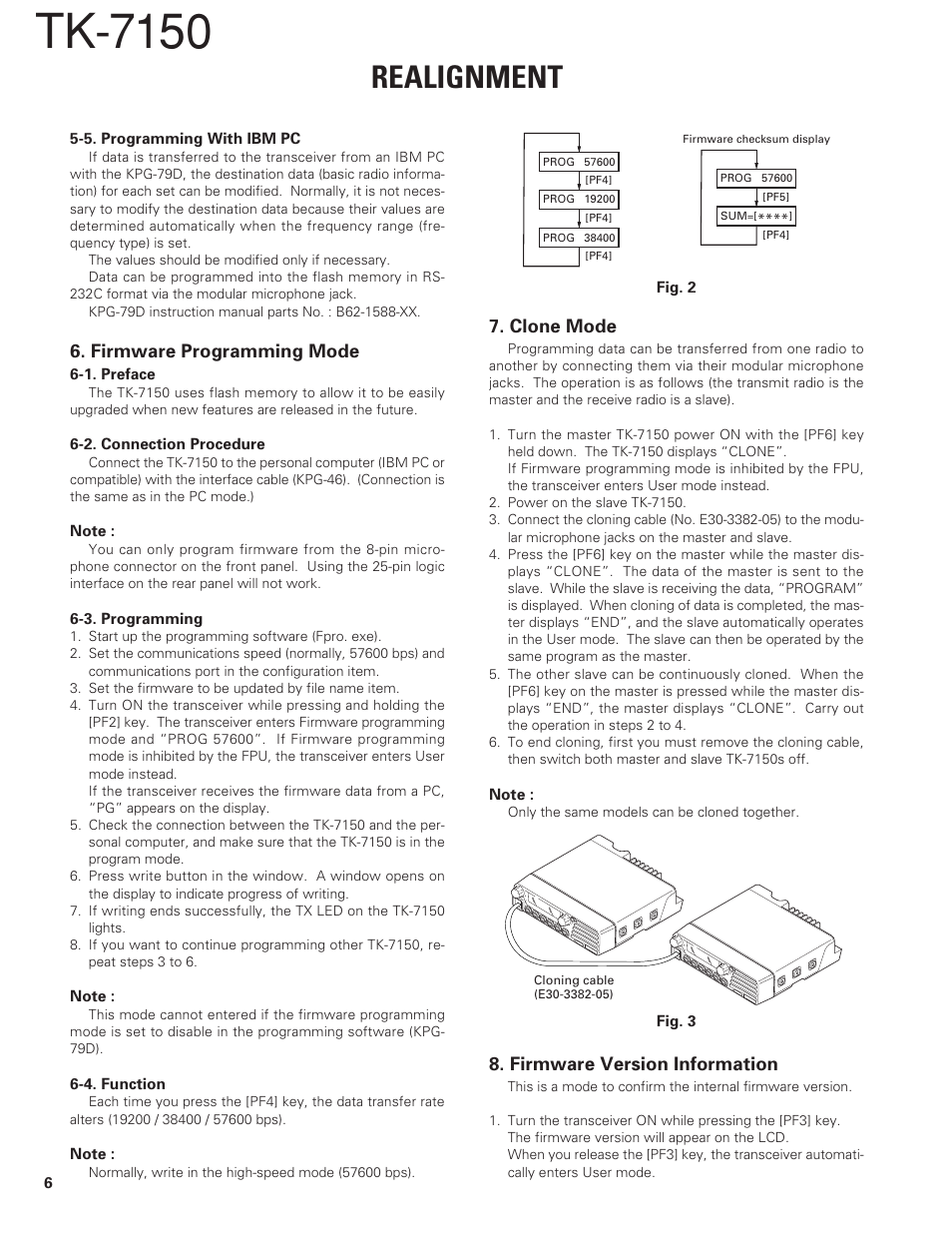 Firmware programming mode, Clone mode, Firmware version information | Tk-7150, Realignment | Kenwood TK-7150 User Manual | Page 6 / 58