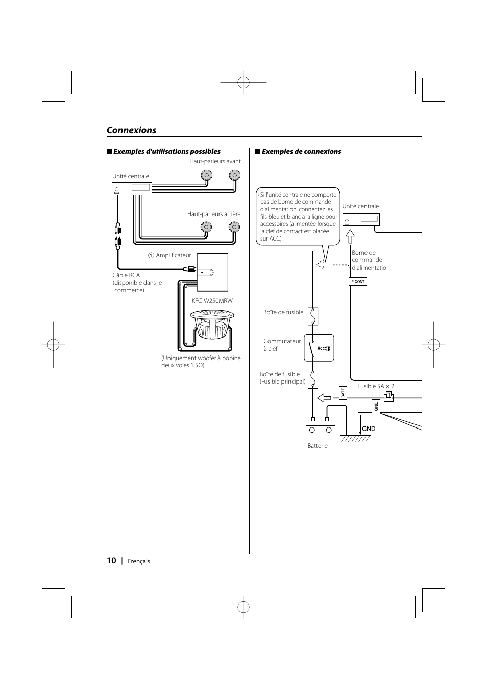 Connexions | Kenwood KAC-210MR User Manual | Page 10 / 20