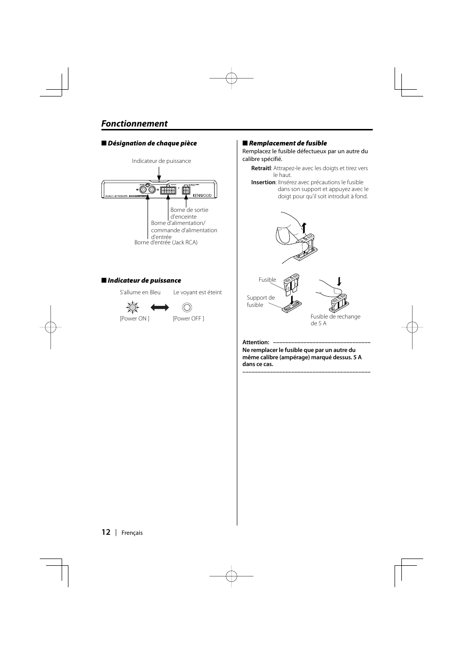 Fonctionnement | Kenwood KAC-210MR User Manual | Page 12 / 20