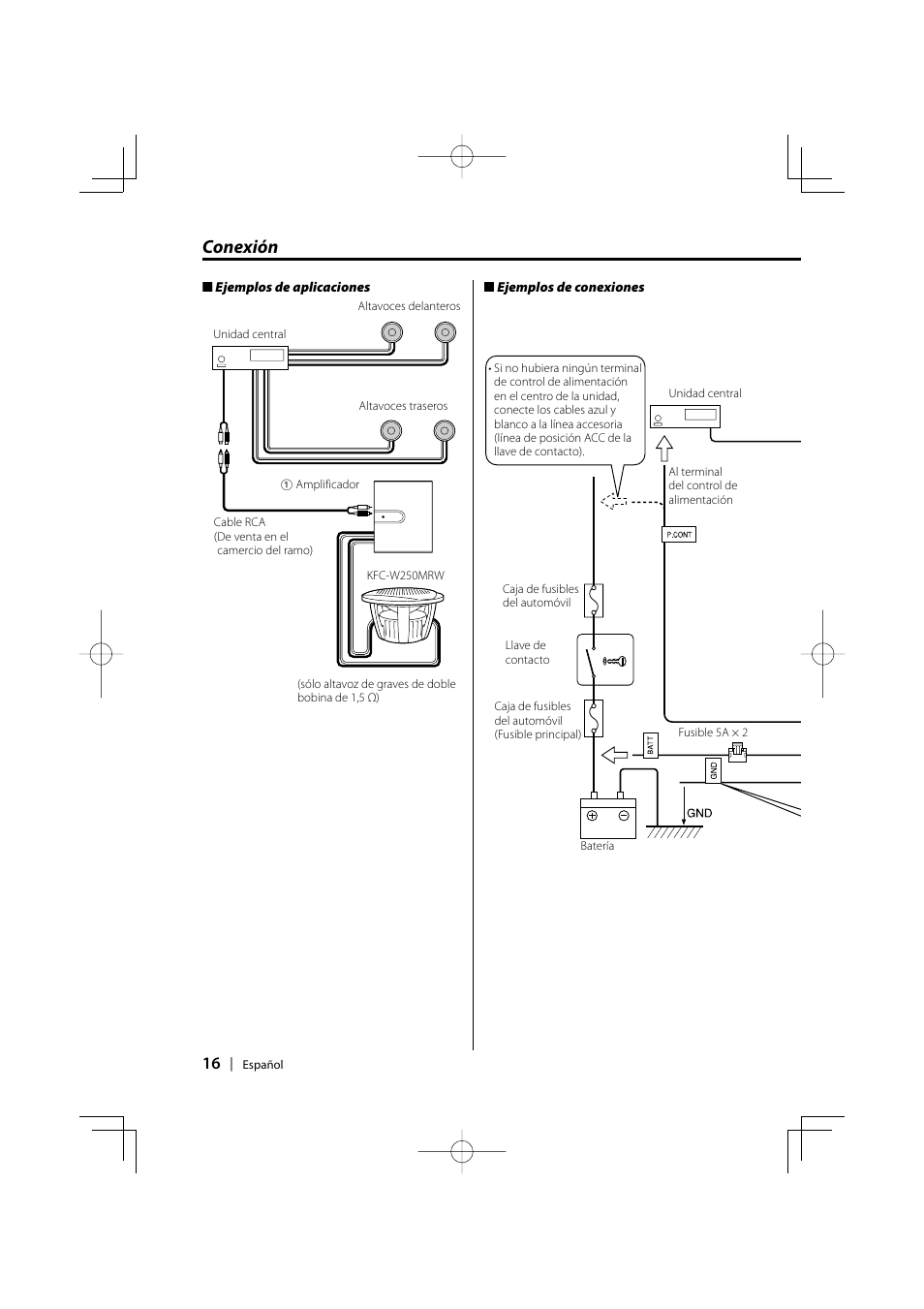 Conexión | Kenwood KAC-210MR User Manual | Page 16 / 20