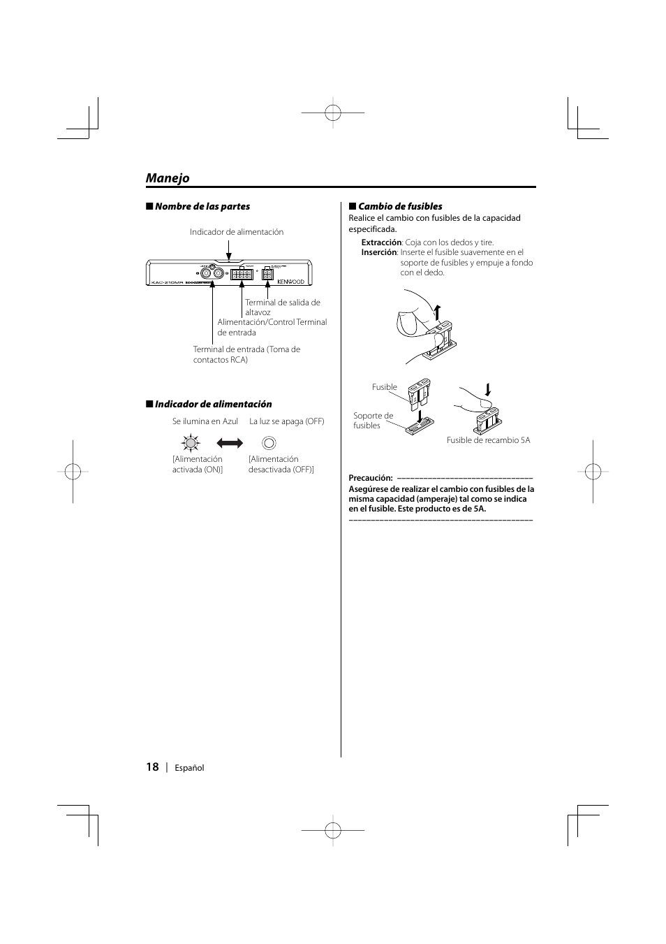 Manejo | Kenwood KAC-210MR User Manual | Page 18 / 20