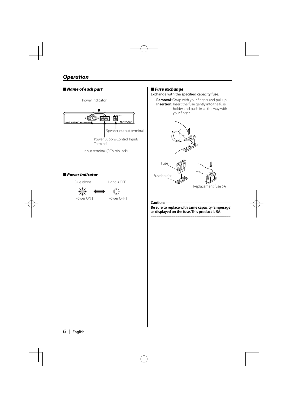 Operation | Kenwood KAC-210MR User Manual | Page 6 / 20