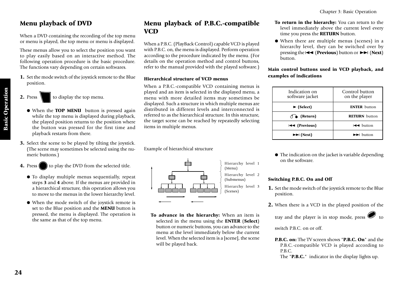 Menu playback of dvd, Menu playback of p.b.c.-compatible vcd | Kenwood DV-5700 User Manual | Page 24 / 76