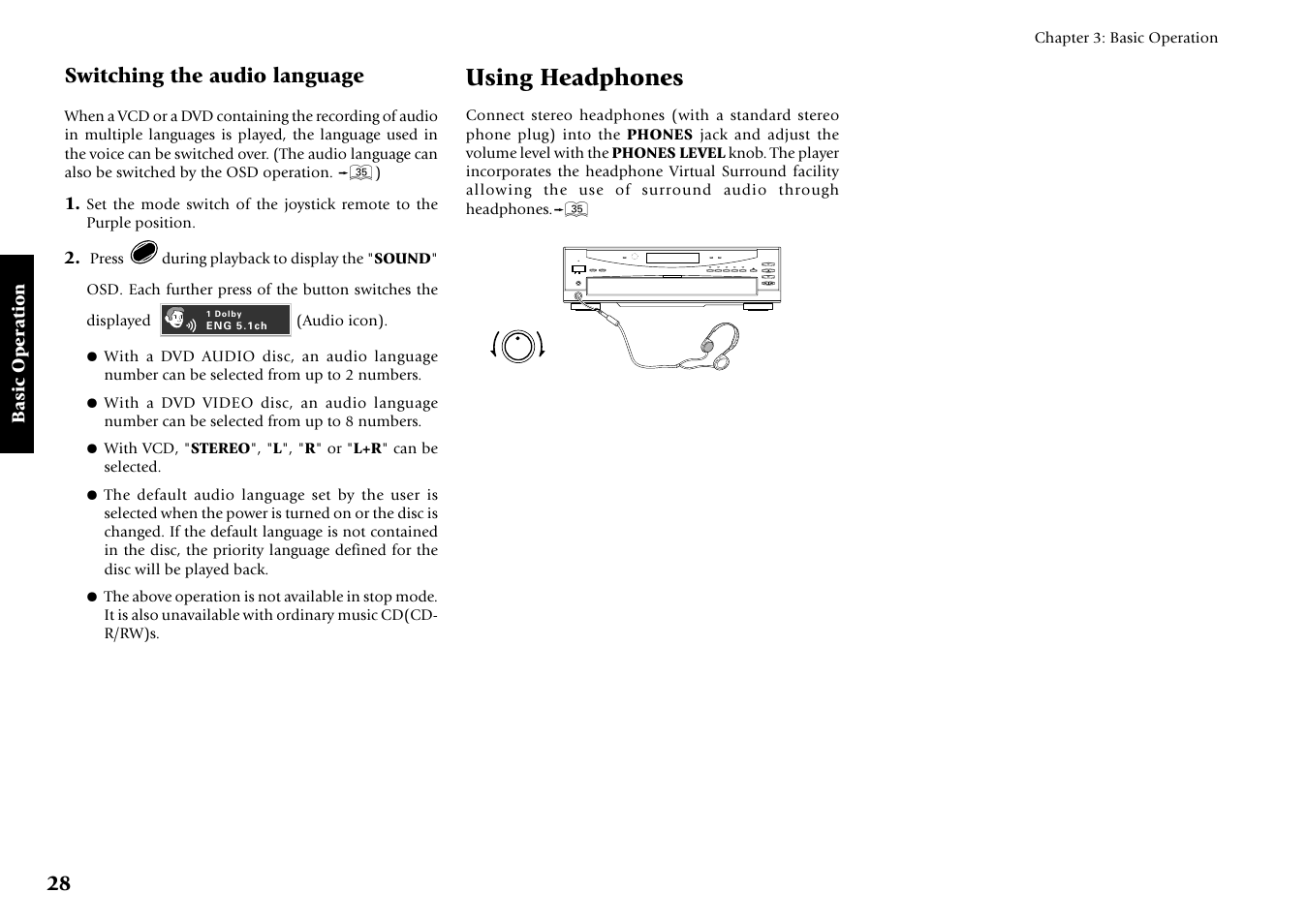 Using headphones | Kenwood DV-5700 User Manual | Page 28 / 76