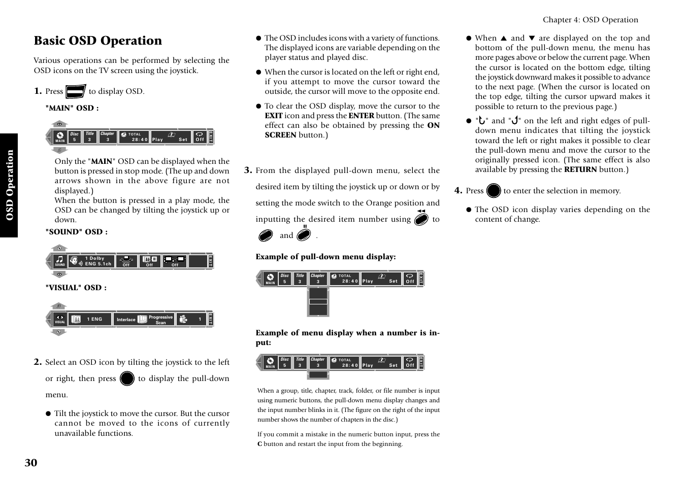 Basic osd operation, Osd operation | Kenwood DV-5700 User Manual | Page 30 / 76