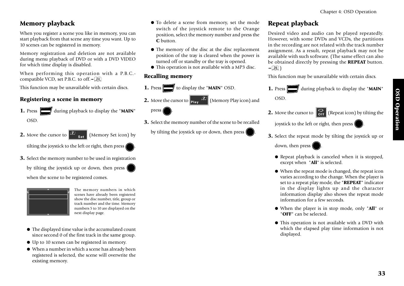 Repeat playback, Osd operation | Kenwood DV-5700 User Manual | Page 33 / 76