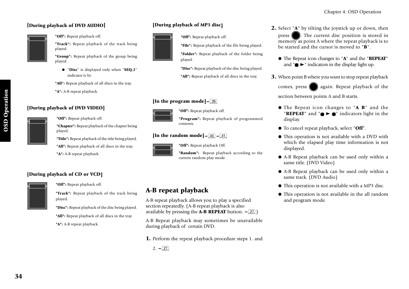 A-b repeat playback, Osd operation | Kenwood DV-5700 User Manual | Page 34 / 76