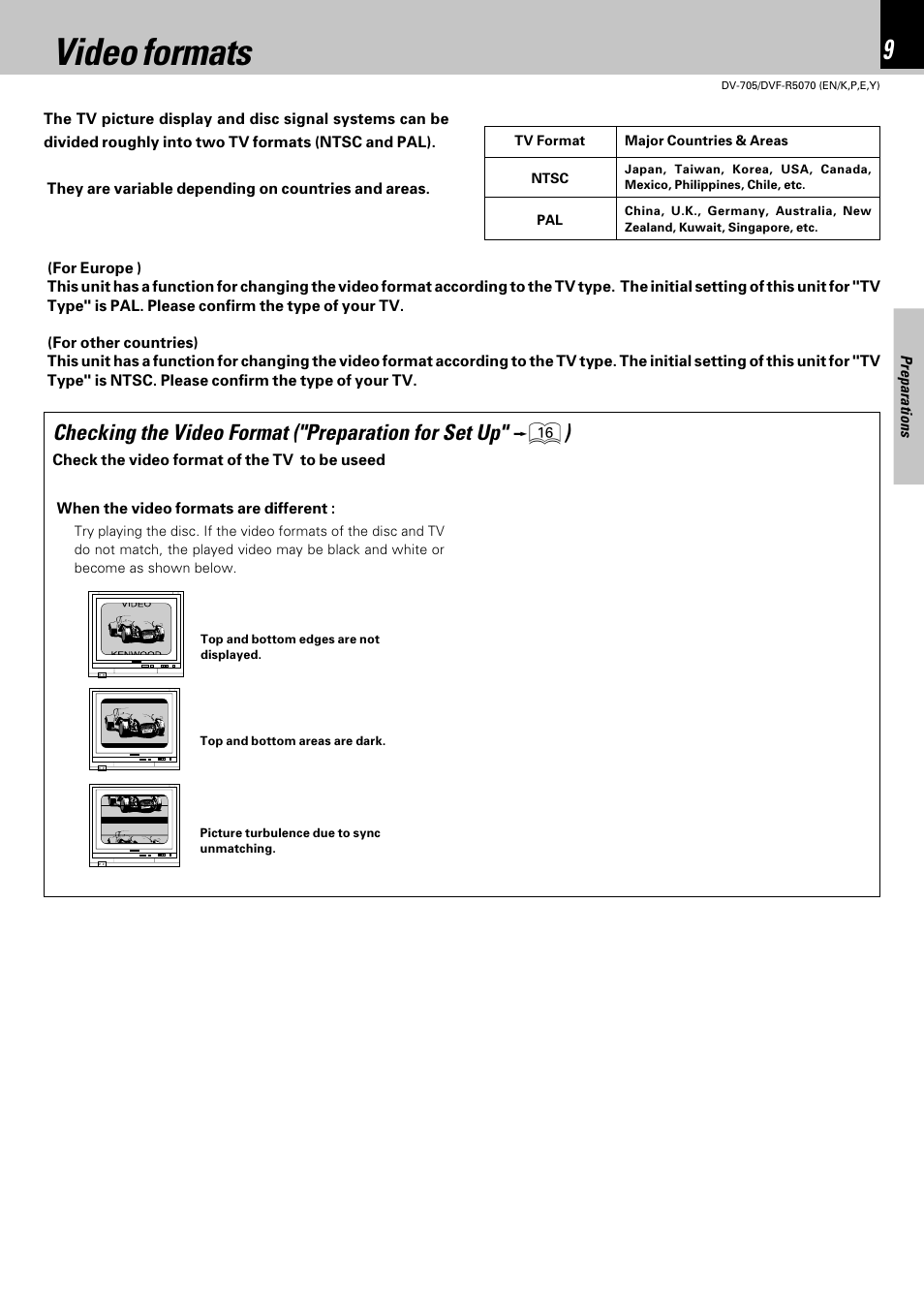 Video formats | Kenwood DV-705 User Manual | Page 9 / 48