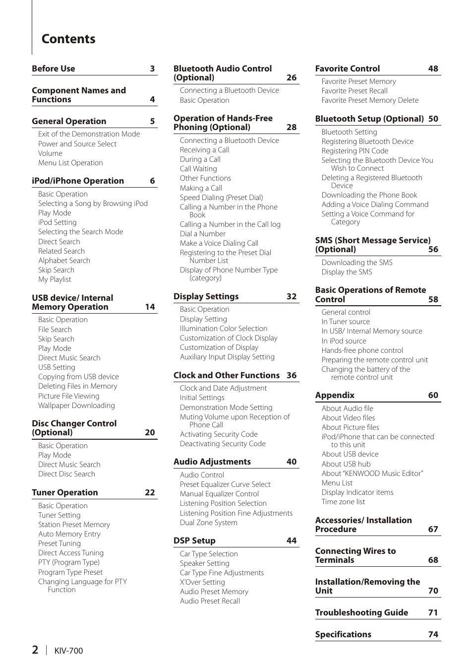 Kenwood DIGITAL MEDIA RECEIVER KIV-700 User Manual | Page 2 / 76