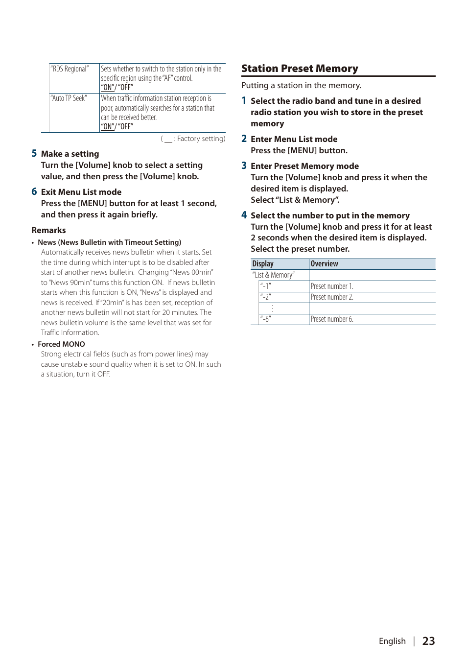 Station preset memory | Kenwood DIGITAL MEDIA RECEIVER KIV-700 User Manual | Page 23 / 76