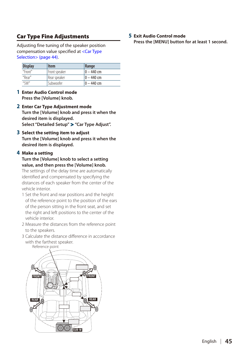 Car type fine adjustments | Kenwood DIGITAL MEDIA RECEIVER KIV-700 User Manual | Page 45 / 76