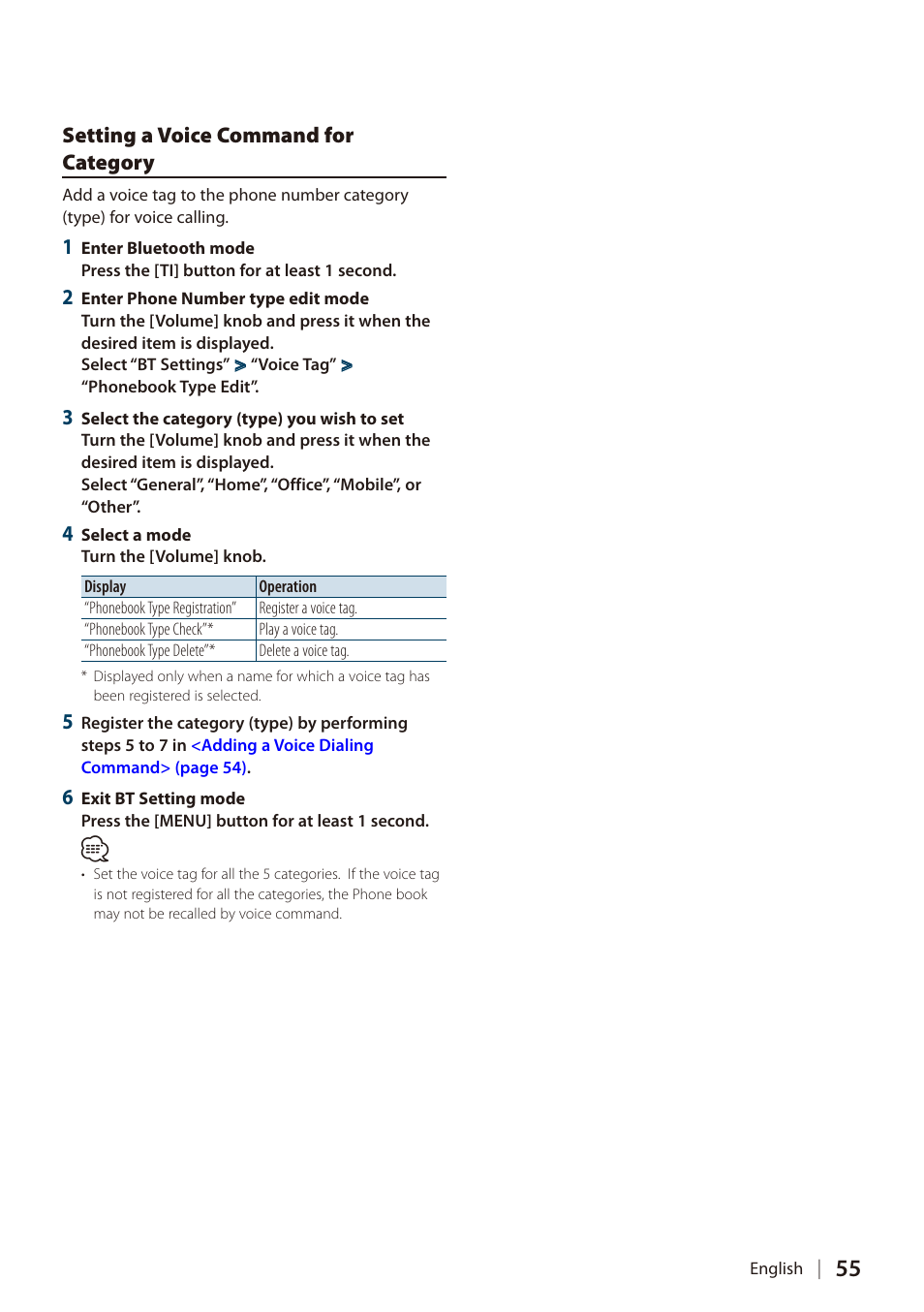 Setting a voice command for category, Setting a voice command for, Category | Kenwood DIGITAL MEDIA RECEIVER KIV-700 User Manual | Page 55 / 76
