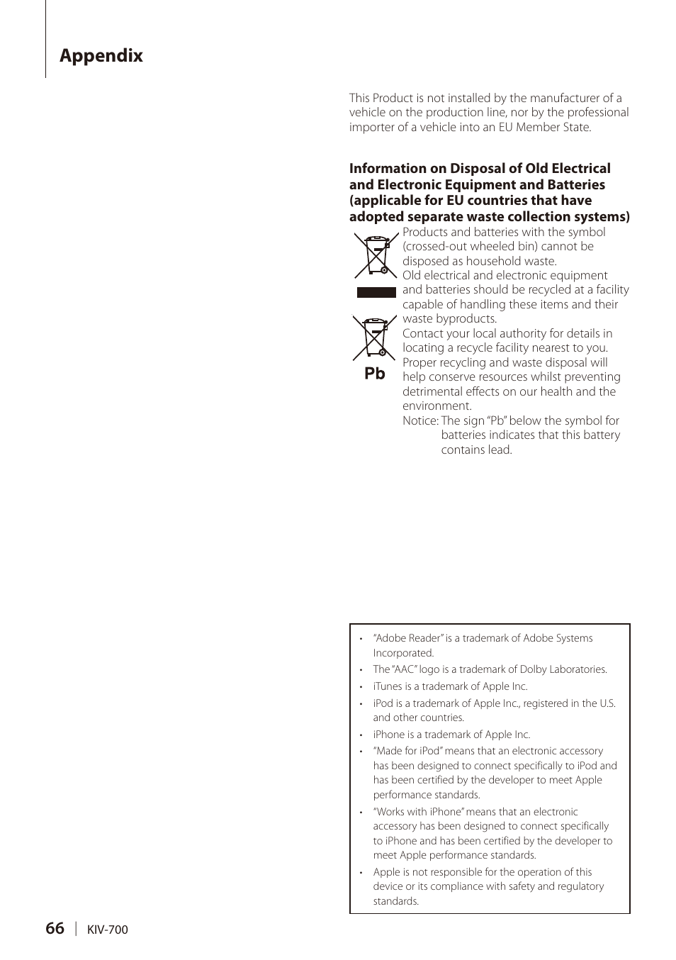 Appendix | Kenwood DIGITAL MEDIA RECEIVER KIV-700 User Manual | Page 66 / 76