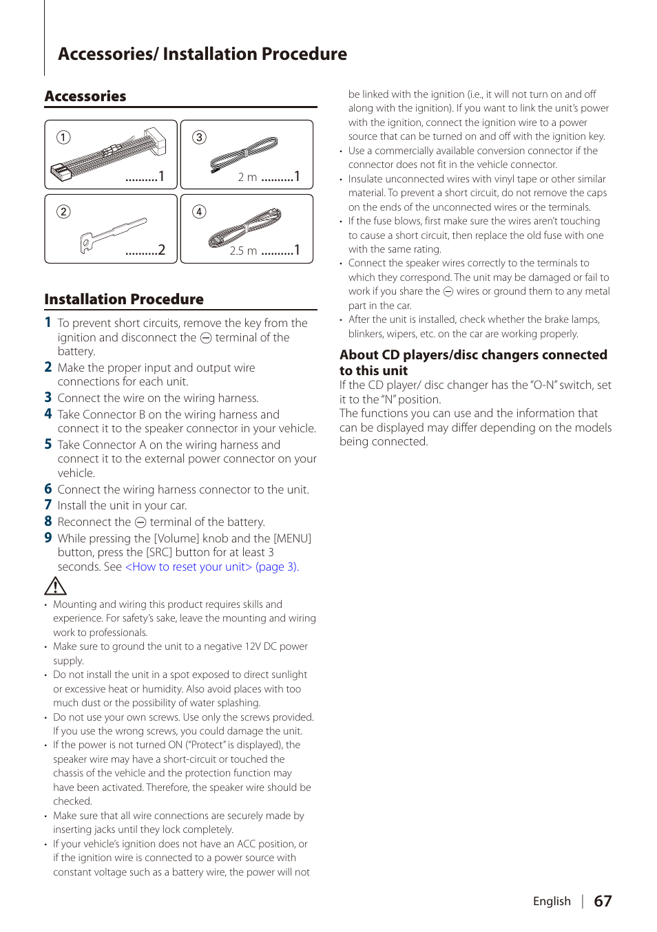 Accessories/ installation procedure, Accessories 1, Installation procedure 1 | Kenwood DIGITAL MEDIA RECEIVER KIV-700 User Manual | Page 67 / 76