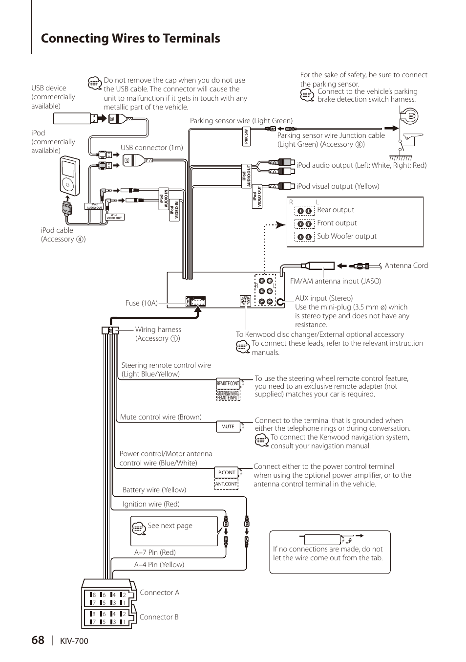 Connecting wires to terminals, Kiv-700 | Kenwood DIGITAL MEDIA RECEIVER KIV-700 User Manual | Page 68 / 76