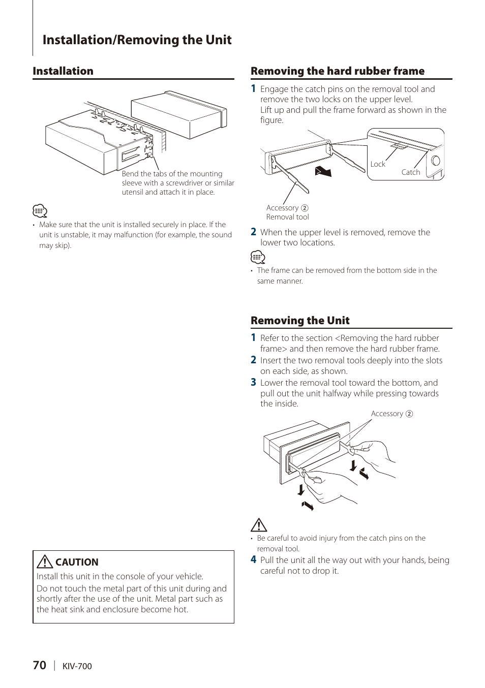 Installation/removing the unit | Kenwood DIGITAL MEDIA RECEIVER KIV-700 User Manual | Page 70 / 76
