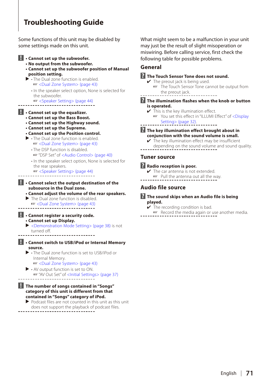 Troubleshooting guide | Kenwood DIGITAL MEDIA RECEIVER KIV-700 User Manual | Page 71 / 76