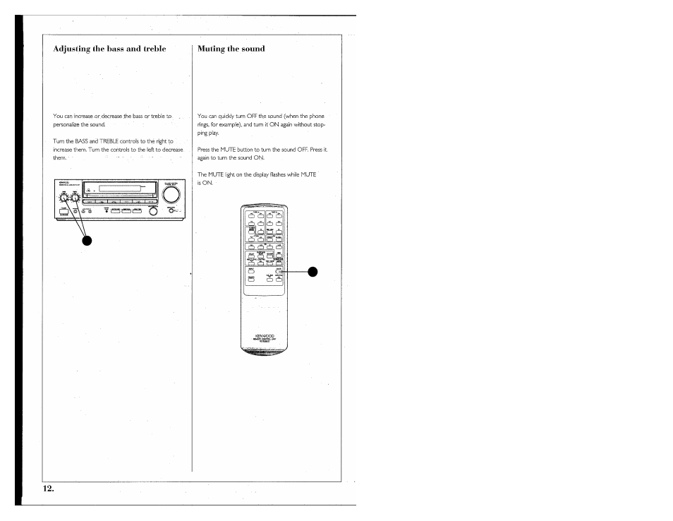 Adjusting the bass and treble, Muting the sound | Kenwood 855 AV User Manual | Page 12 / 56