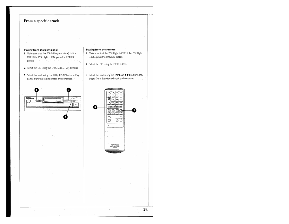 Playing from the front panel, Playing from the remote | Kenwood 855 AV User Manual | Page 29 / 56