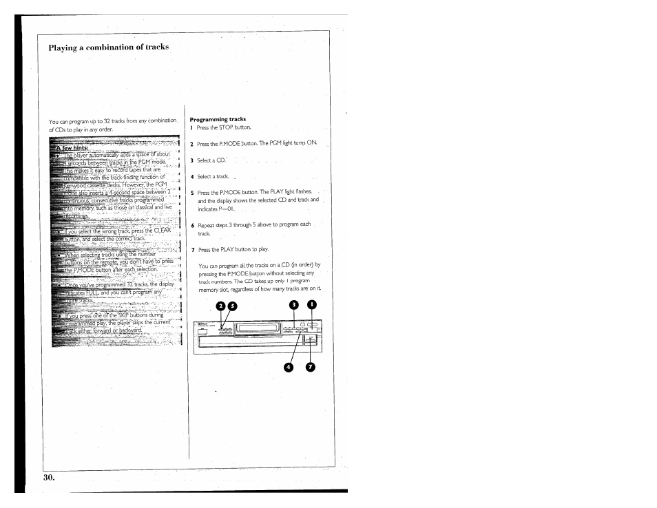 R hints, Programming tracks, Playing a combinatioii of tracks | Kenwood 855 AV User Manual | Page 30 / 56