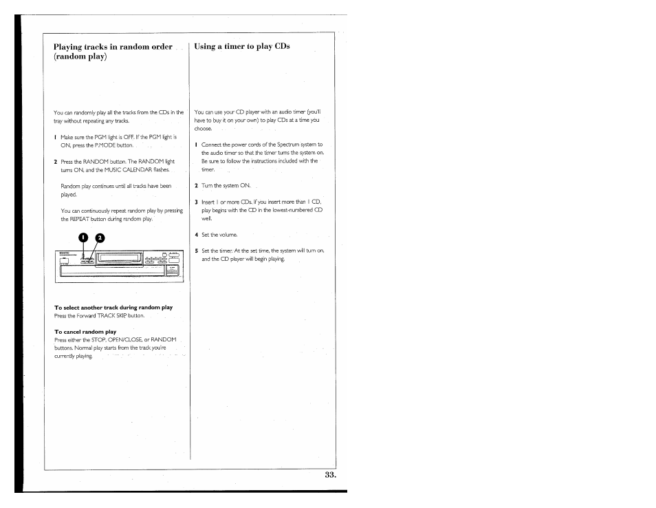 Playing tracks in random order (random play), Using a timer to play cds | Kenwood 855 AV User Manual | Page 33 / 56