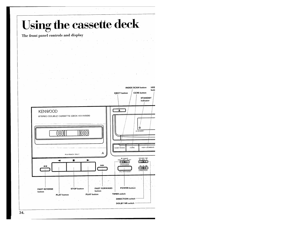 Using the cassette deck | Kenwood 855 AV User Manual | Page 34 / 56