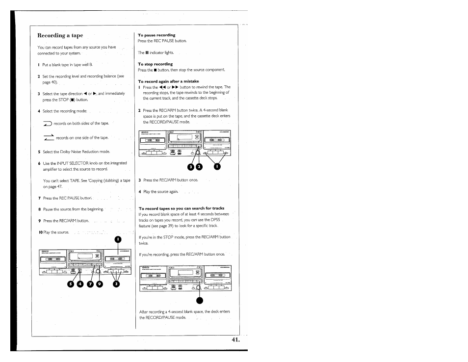 Recording a tape | Kenwood 855 AV User Manual | Page 41 / 56