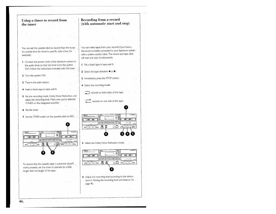 Using a timer to record from the tuner | Kenwood 855 AV User Manual | Page 46 / 56