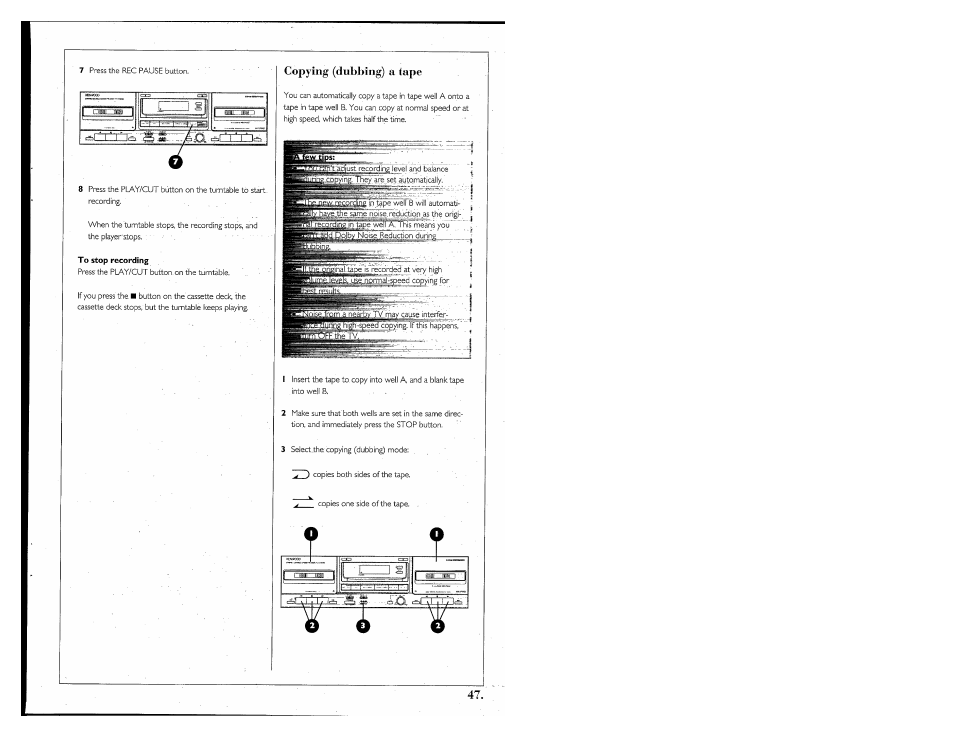 Copying (dubbing) a tape | Kenwood 855 AV User Manual | Page 47 / 56