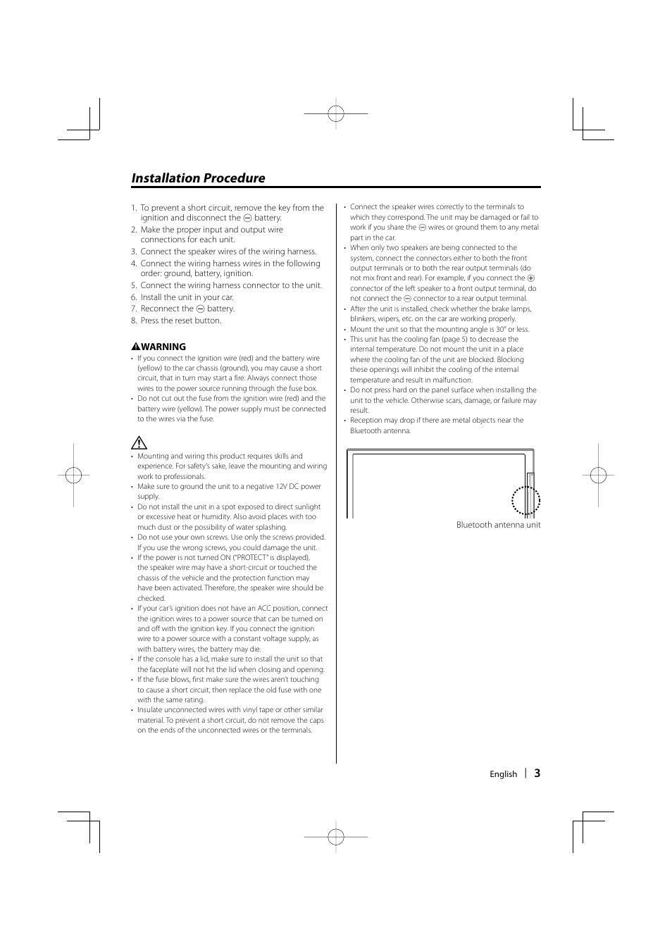 Installation procedure | Kenwood DDX8032BTM User Manual | Page 3 / 32