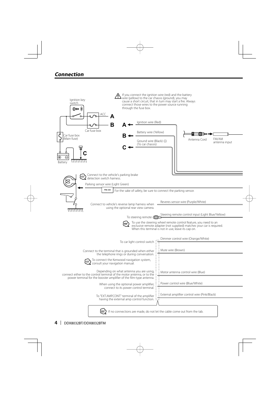 Connection b c, Bc a a | Kenwood DDX8032BTM User Manual | Page 4 / 32