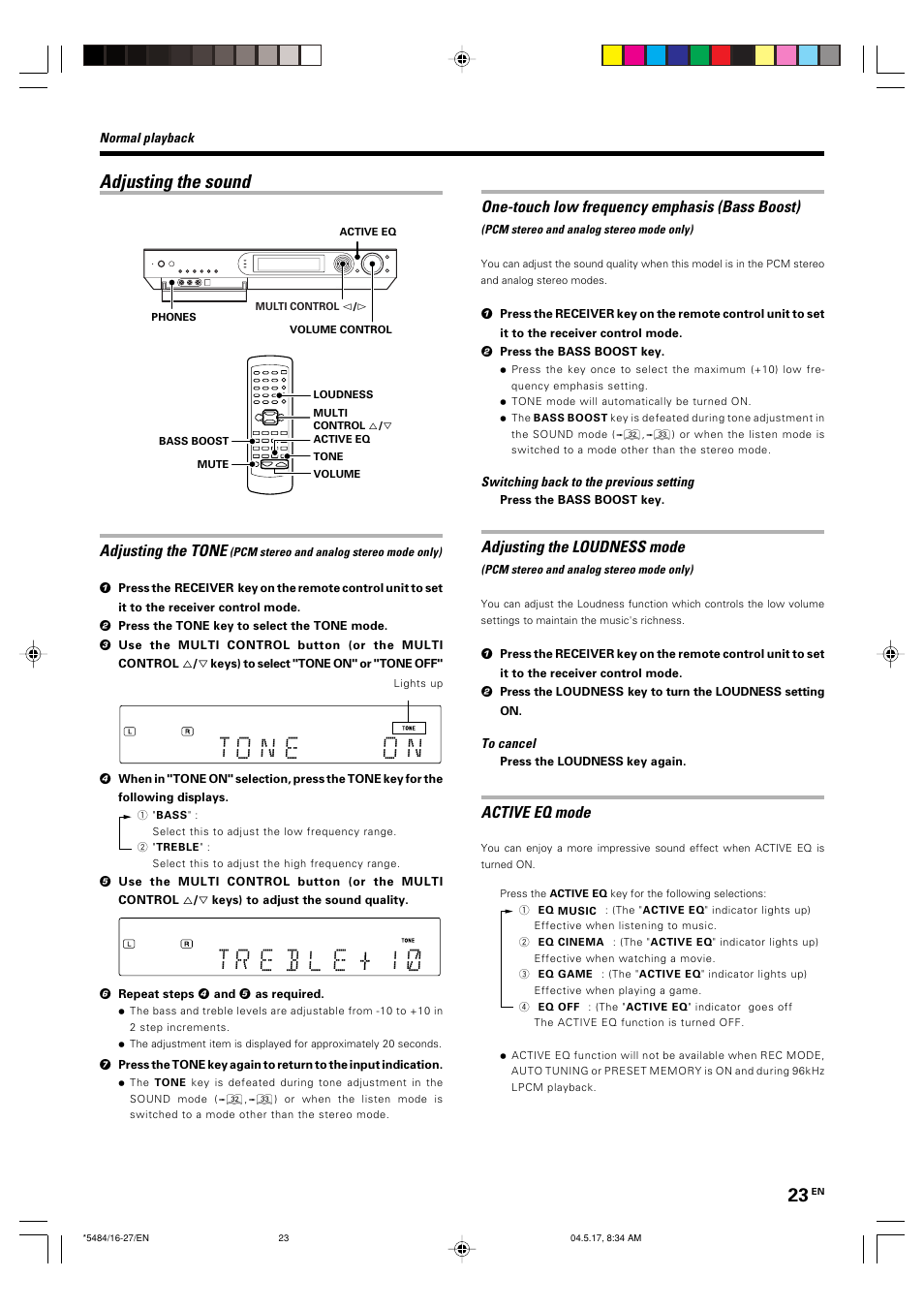 Adjusting the sound | Kenwood VRS-6100 User Manual | Page 23 / 40