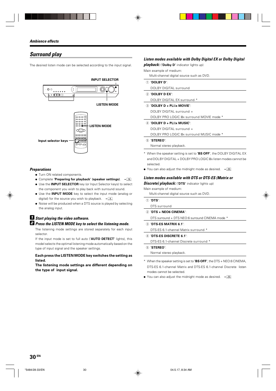 Surround play | Kenwood VRS-6100 User Manual | Page 30 / 40