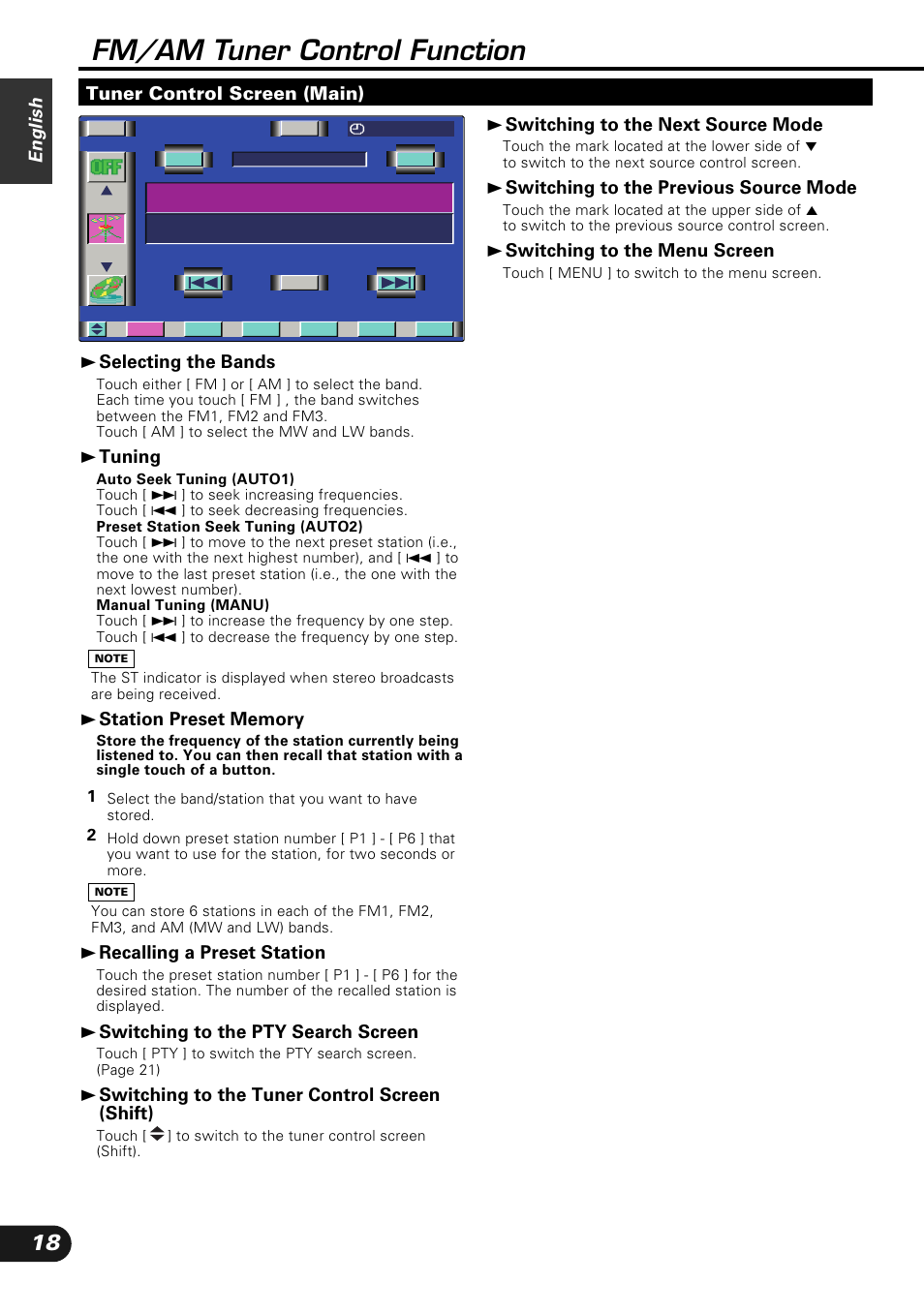 Fm/am tuner control function | Kenwood KVC-1000 User Manual | Page 18 / 36