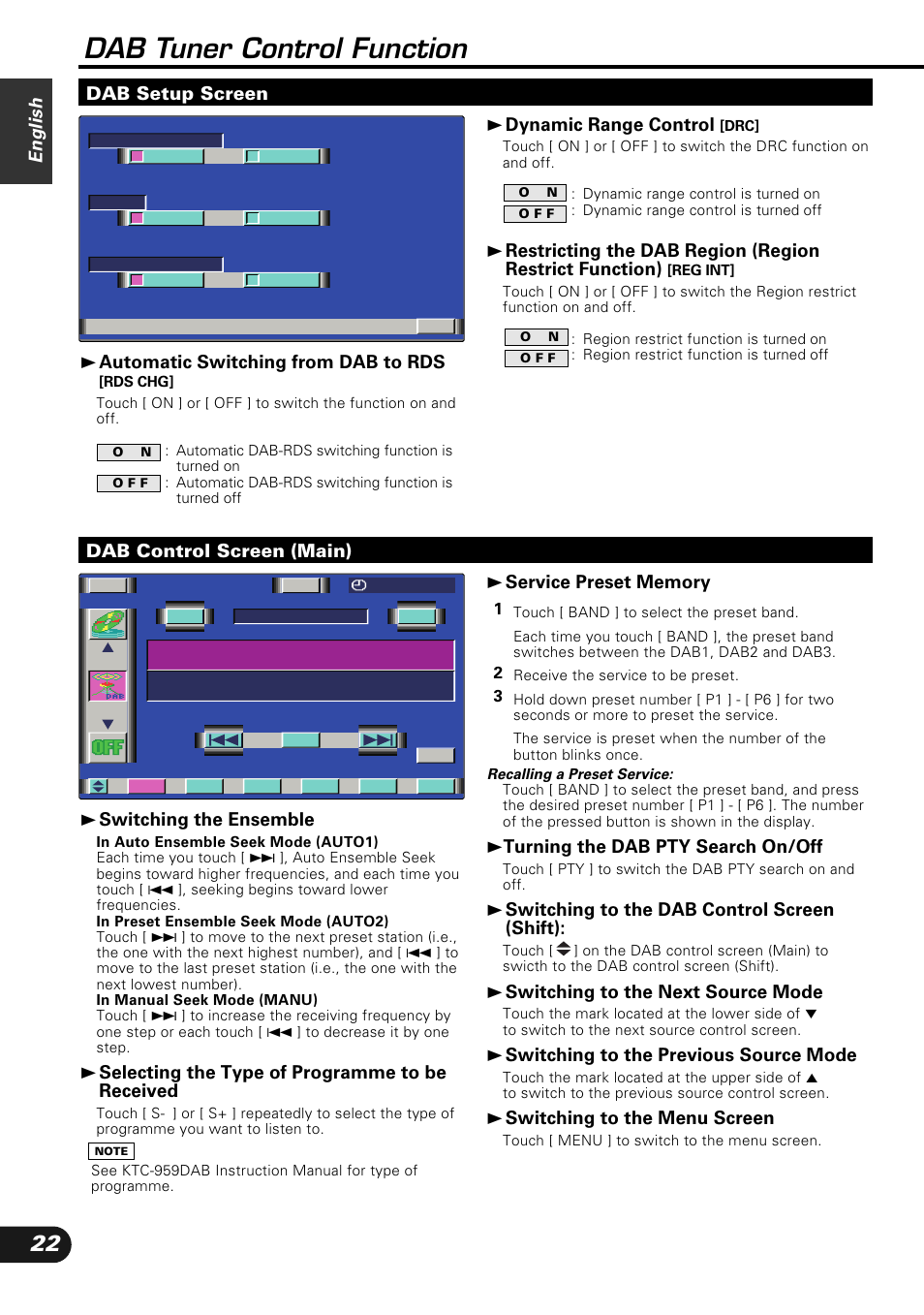 Dab tuner control function | Kenwood KVC-1000 User Manual | Page 22 / 36