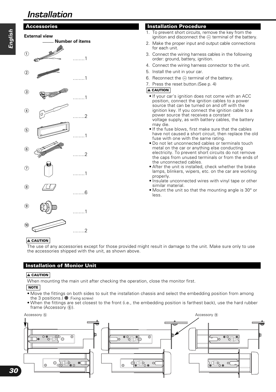 Installation, English | Kenwood KVC-1000 User Manual | Page 30 / 36