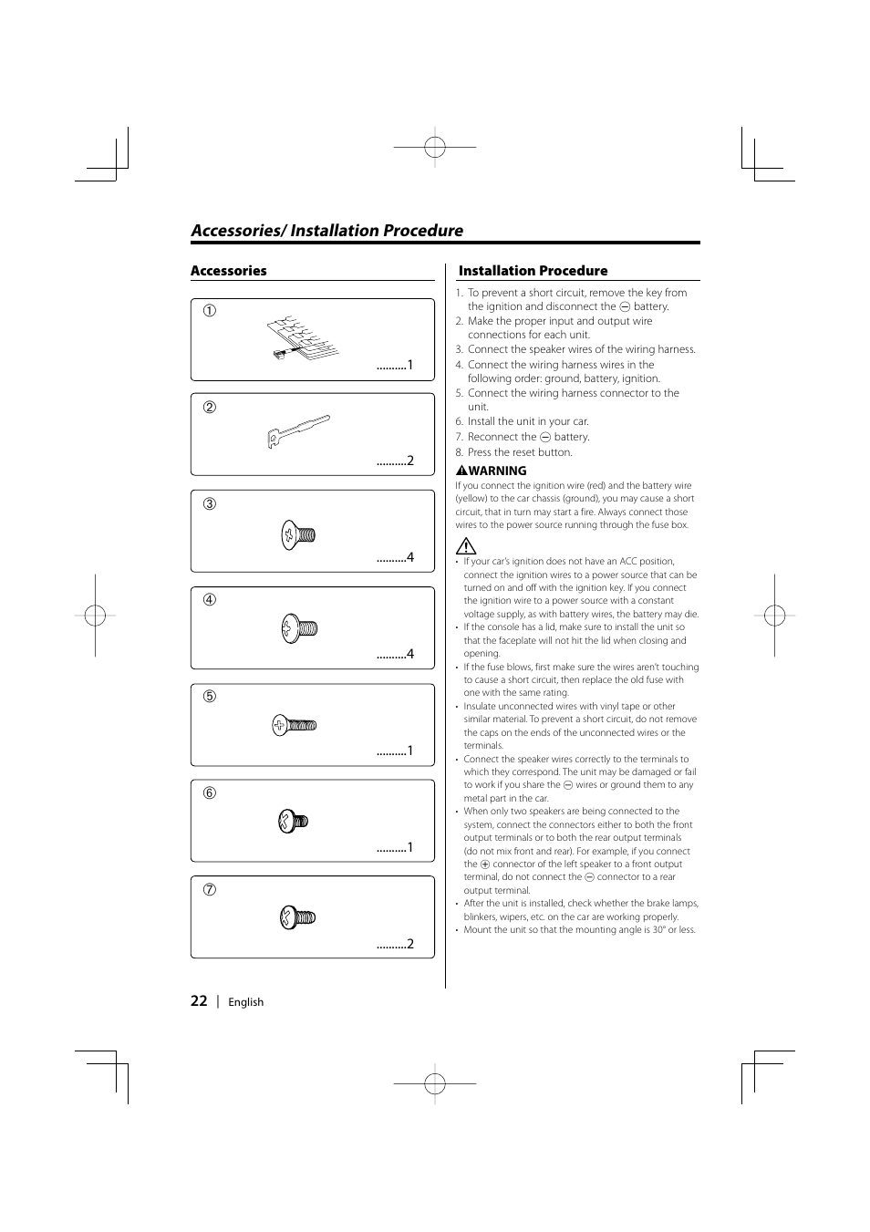 Accessories/ installation procedure | Kenwood KDC-5026G User Manual | Page 22 / 30