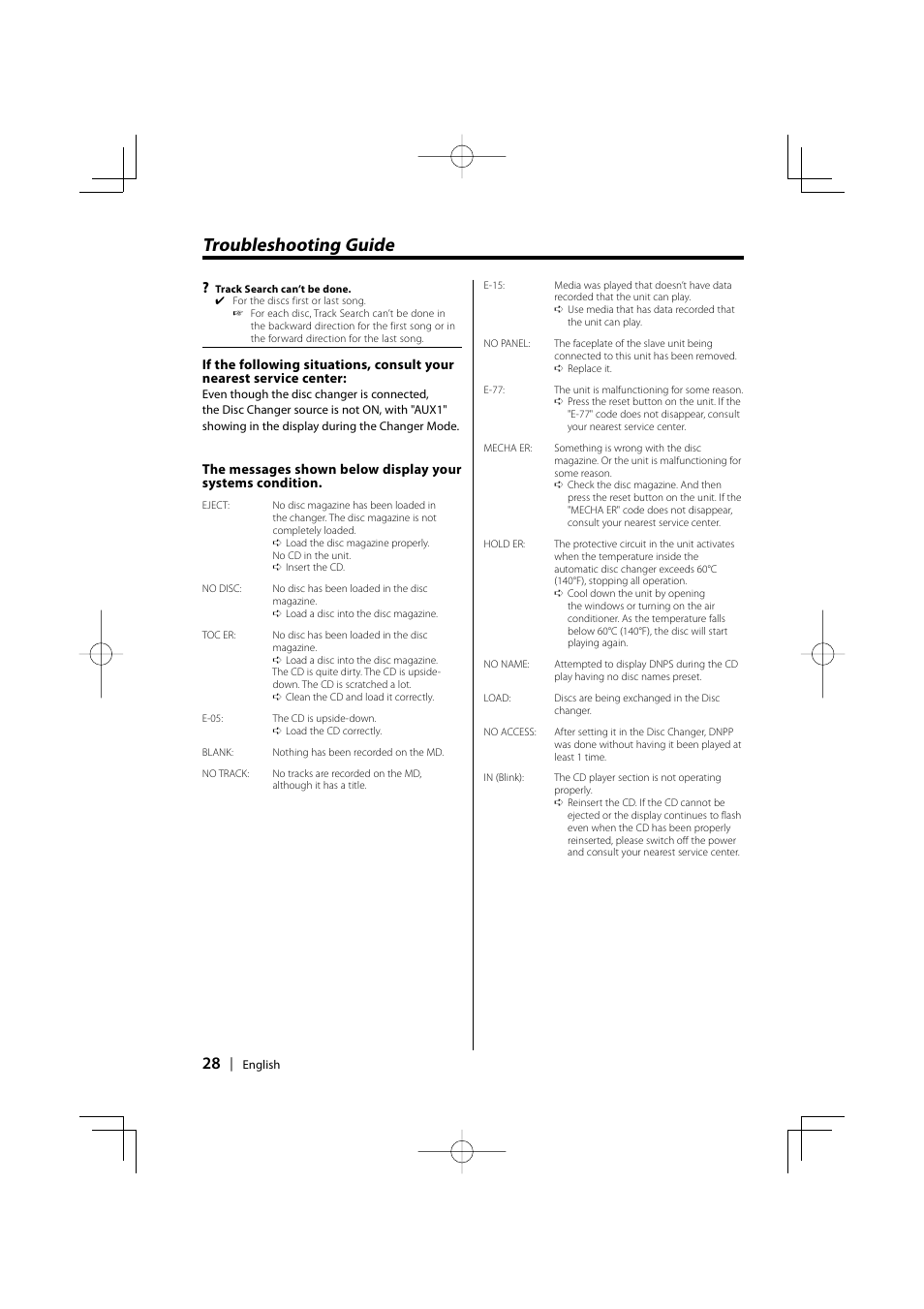 Troubleshooting guide | Kenwood KDC-5026G User Manual | Page 28 / 30