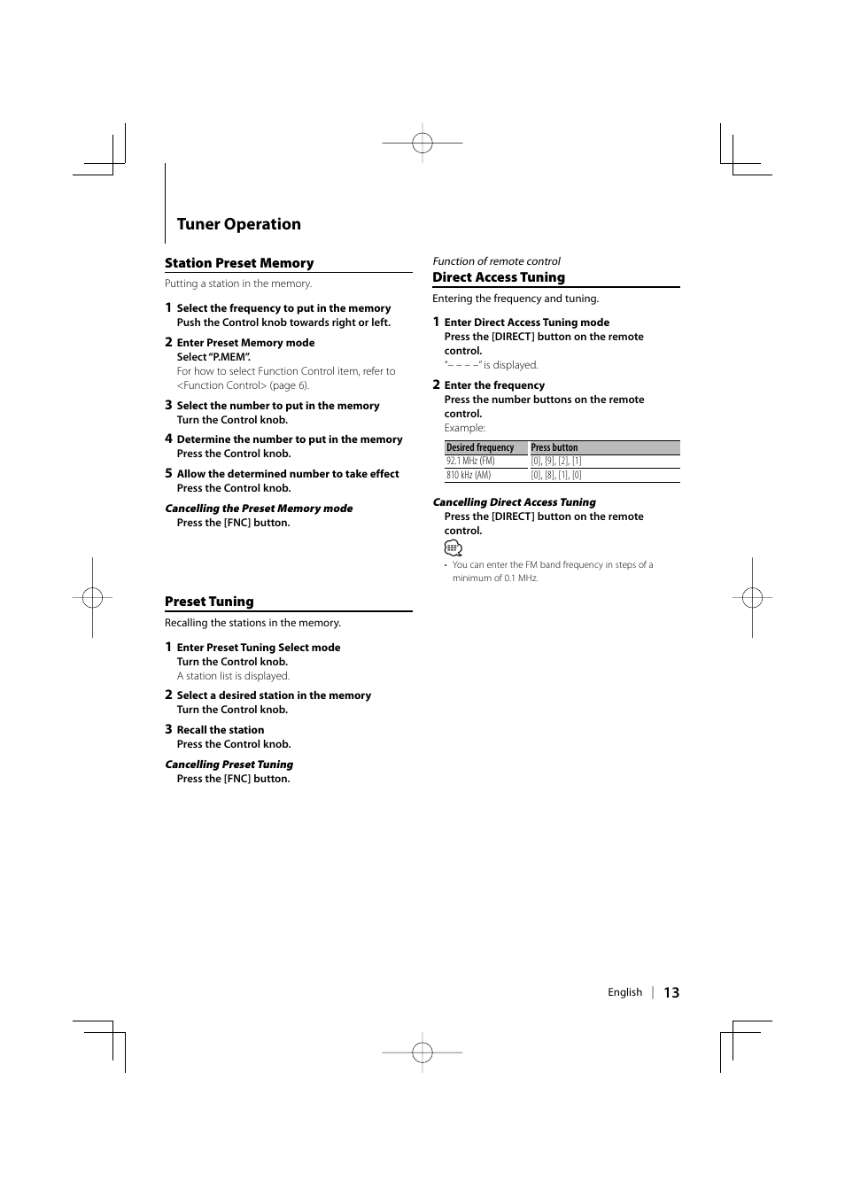 Tuner operation | Kenwood KDC-BT8041U User Manual | Page 13 / 48