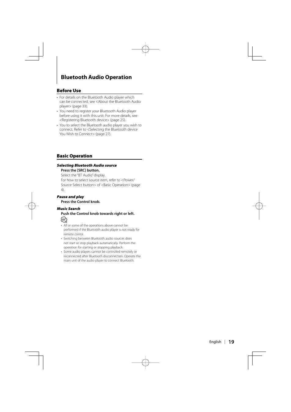 Bluetooth audio operation | Kenwood KDC-BT8041U User Manual | Page 19 / 48