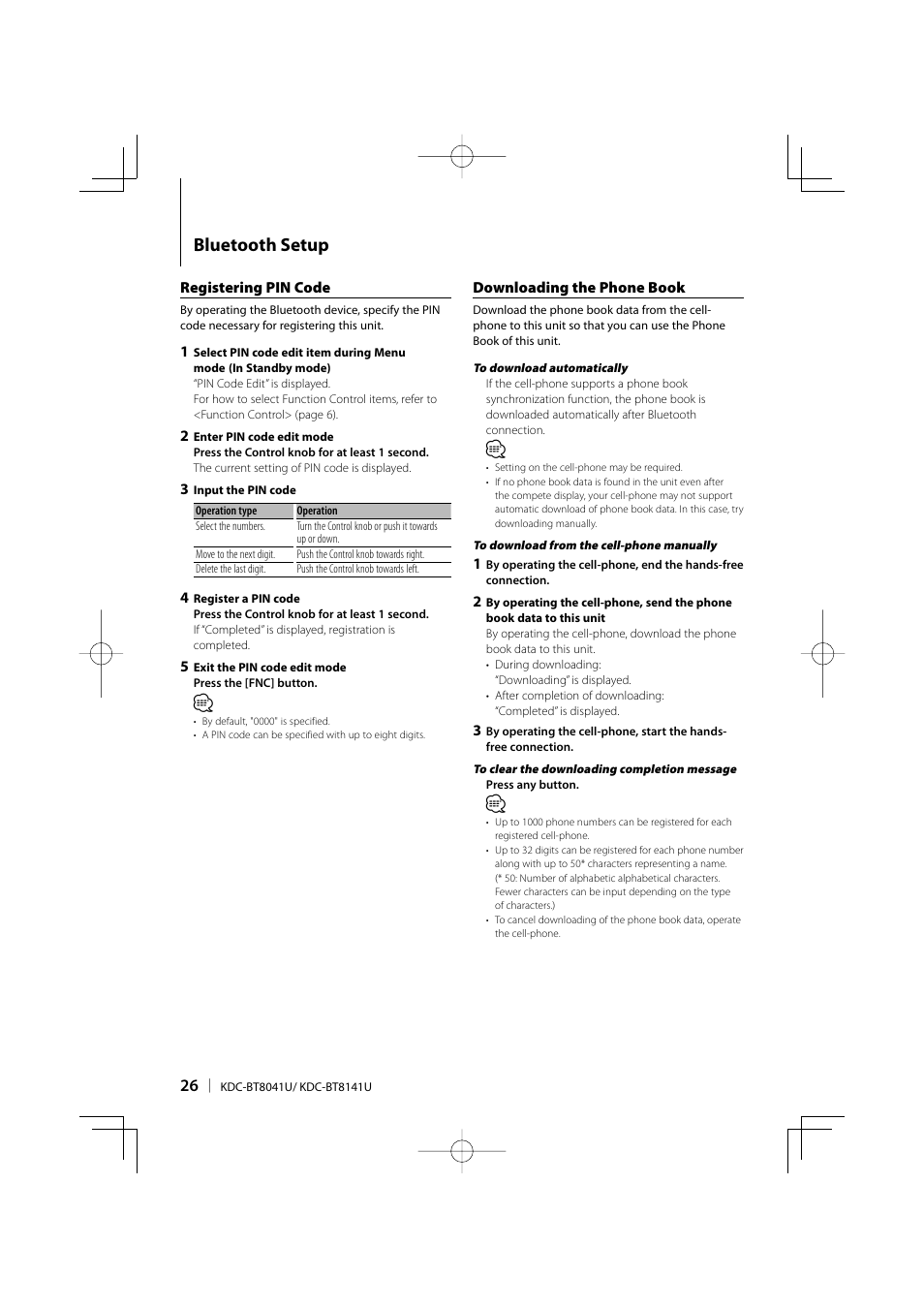 Bluetooth setup | Kenwood KDC-BT8041U User Manual | Page 26 / 48